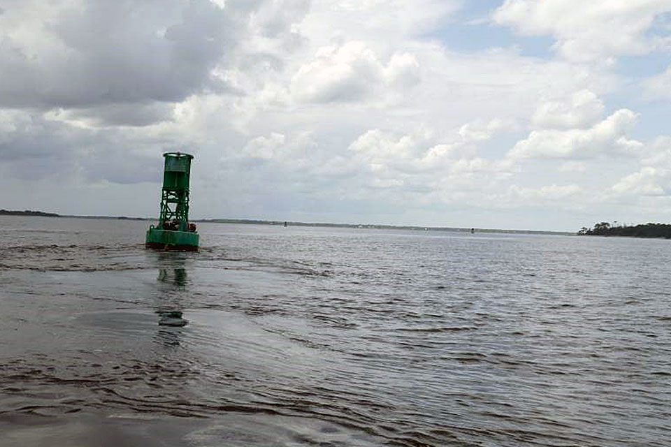 a current meter on a U.S. Coast Guard Aid-To-Navigation buoy near Naval Submarine Base Kings Bay, Georgia.