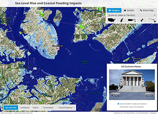 screenshot of San Francisco area in the Sea Level Rise and Coastal Flooding Impacts Viewer online tool