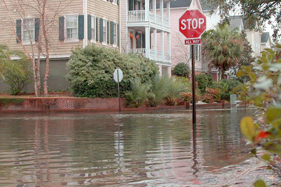 water floods a street