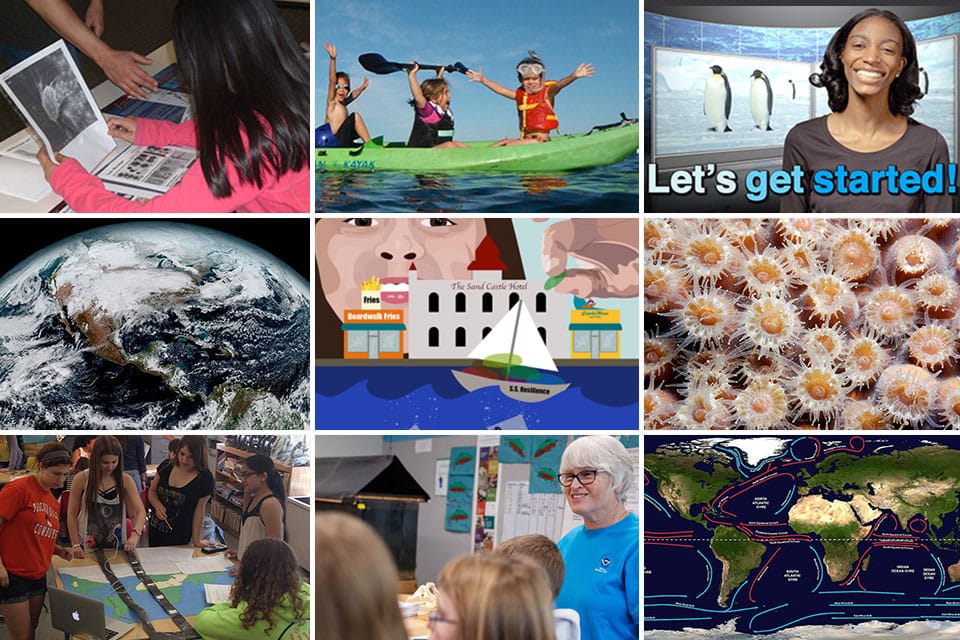 a series of small images showing different education activities and programs offered by NOS