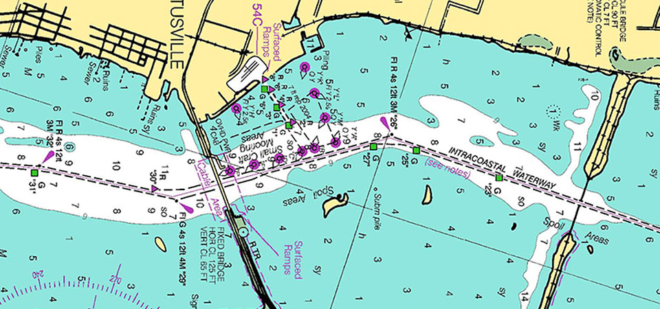 historical nautical chart showing the intracoastal waterway