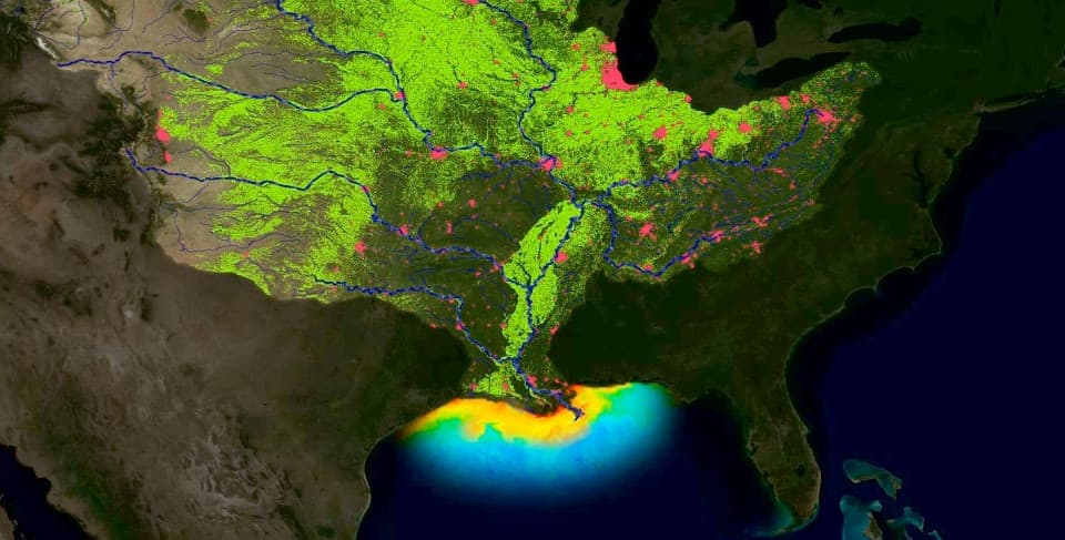 animation of nutrient runoff into Gulf of Mexico