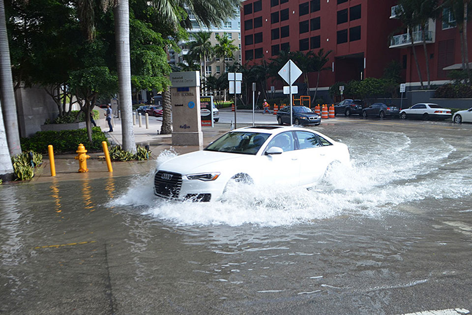 Tidal flooding in downtown Miami