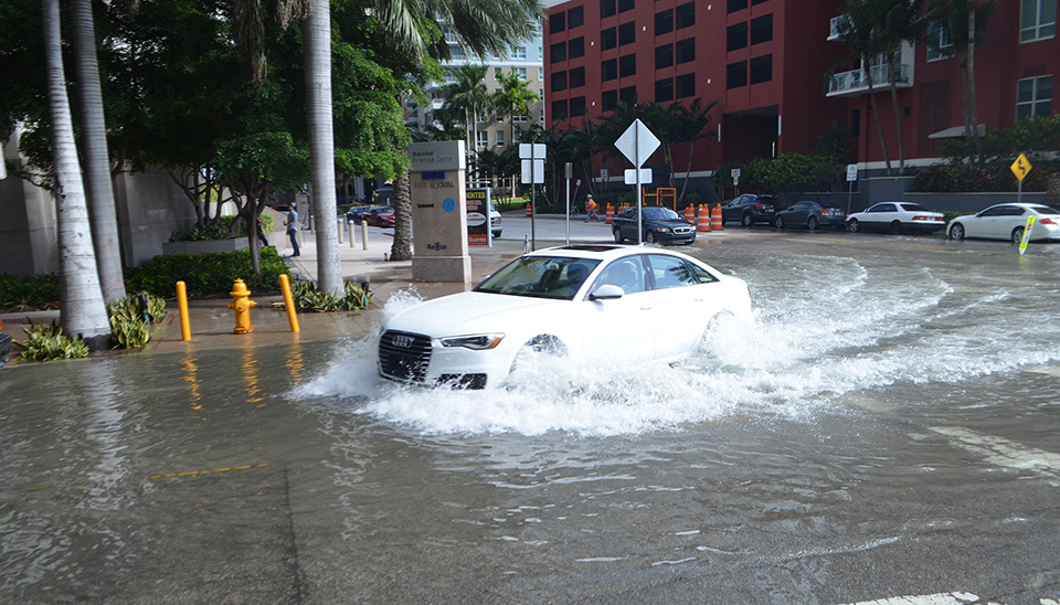 Minor coastal flooding during high tides in Miami FL