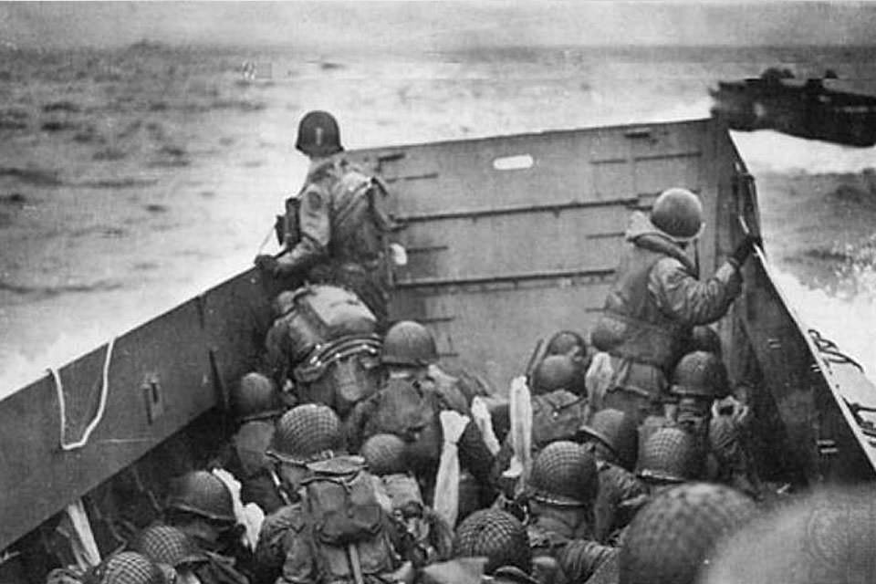 Soldiers crowd a landing craft on the way to Normandy during the Allied invasion, June 6, 1944. Army photo 