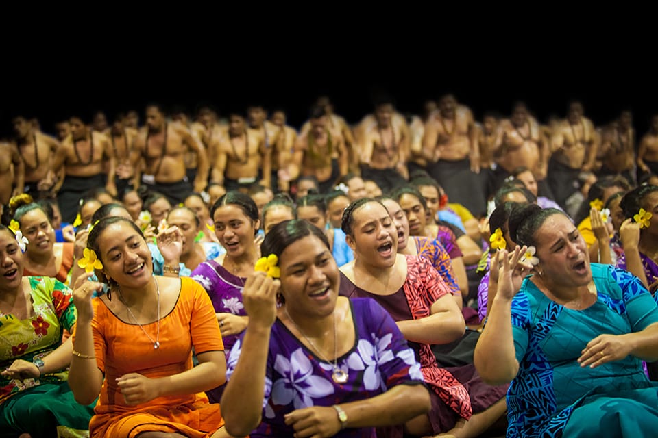 Members of a singing group rehearse for choral competitions held every Flag Day in American Samoa