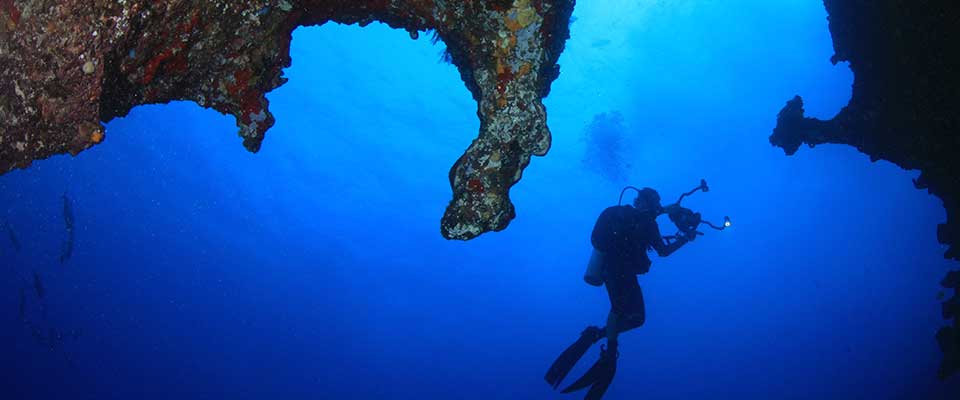 diver in undersea cave